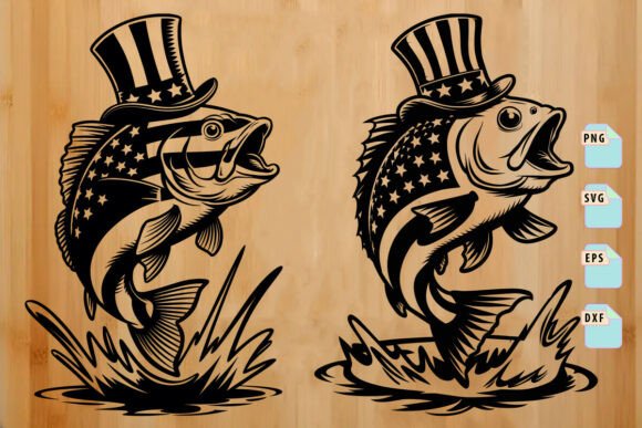 Jumping Bass Fish with Hat SVG Bundle