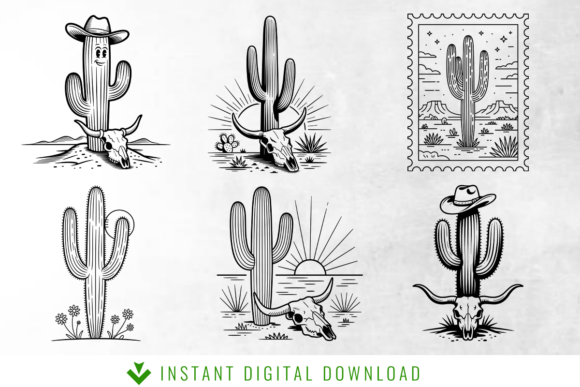 Western Cactus Cow Skull SVG Bundle